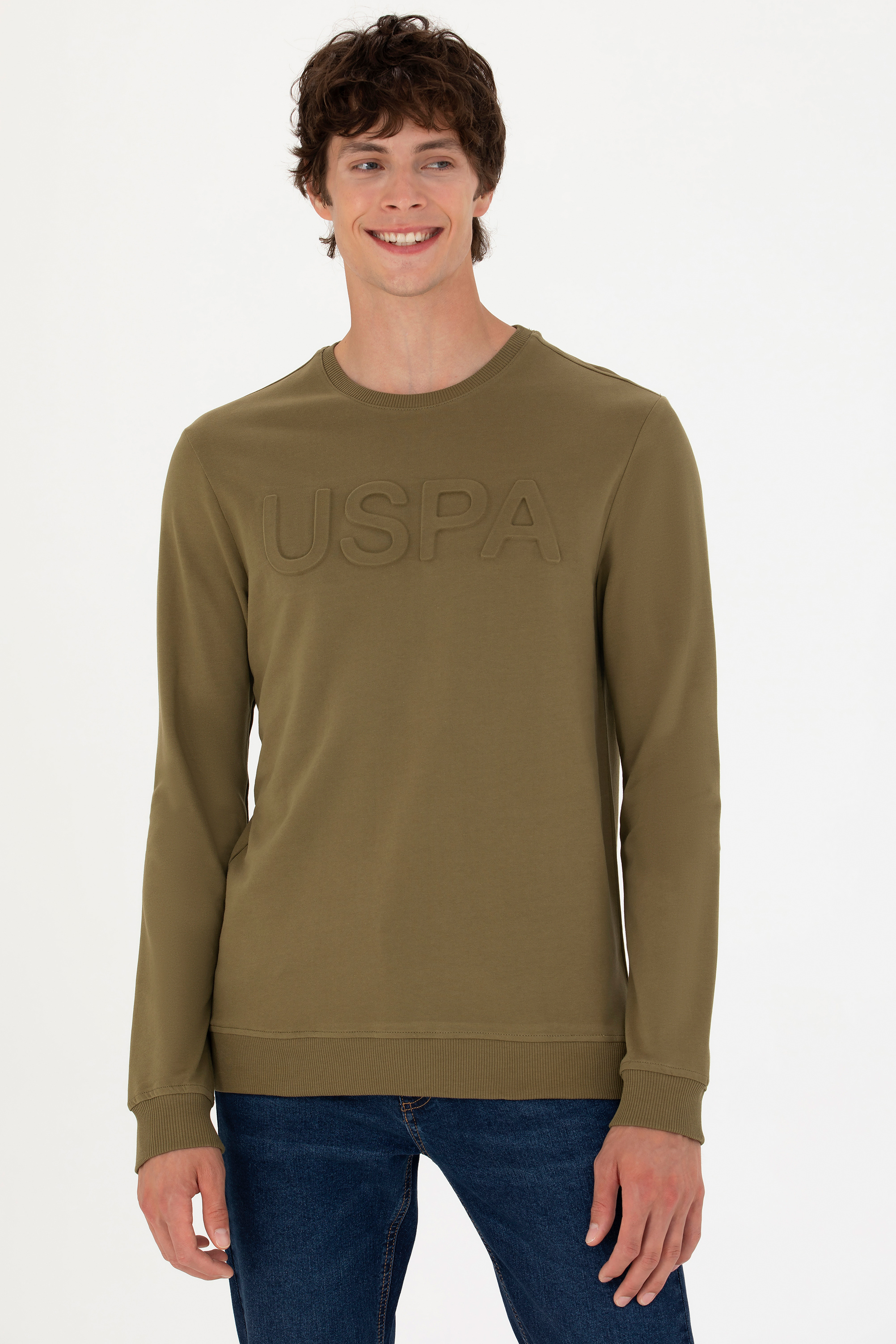 Erkek Haki Basic Sweatshirt - Image 3