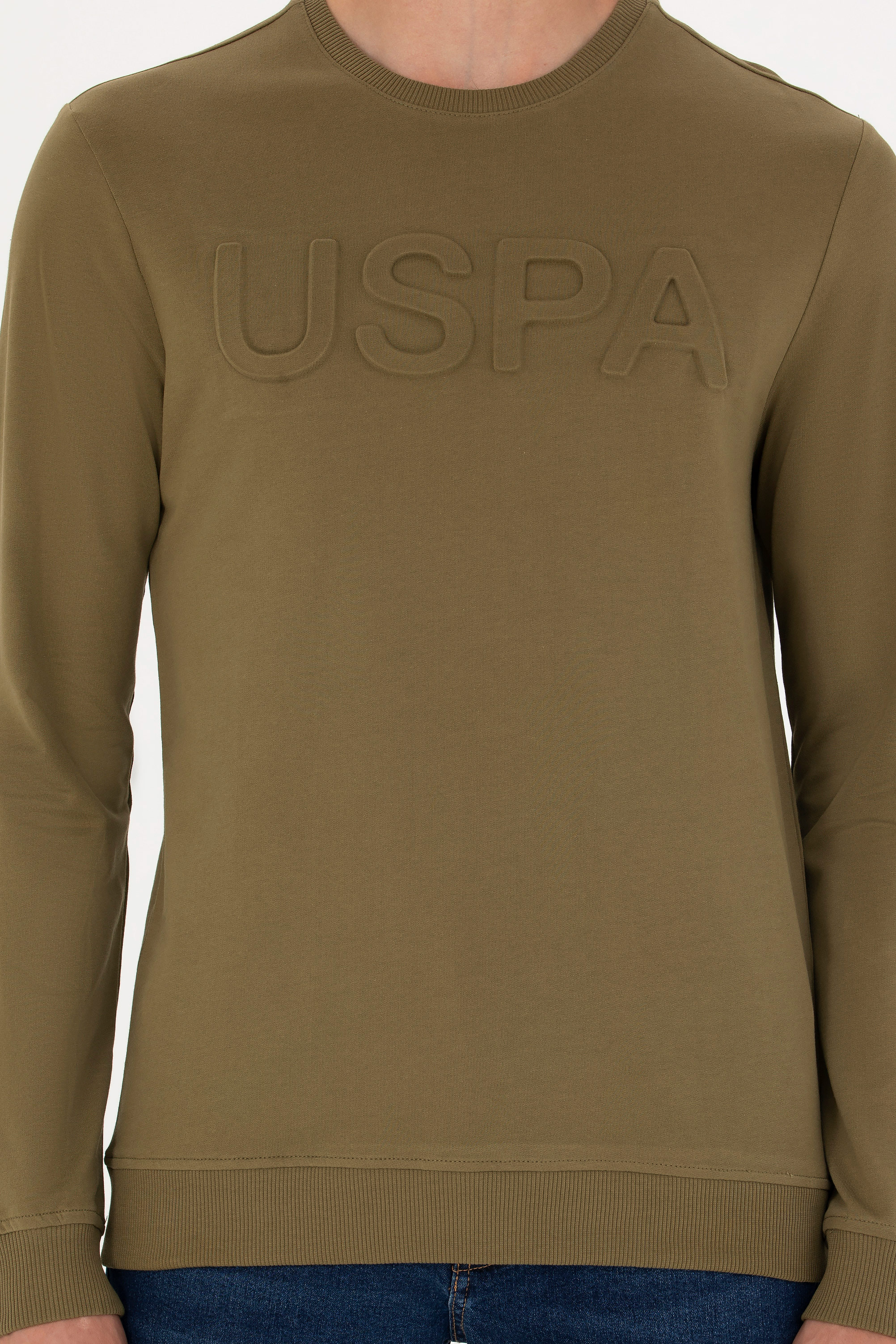 Erkek Haki Basic Sweatshirt - Image 6