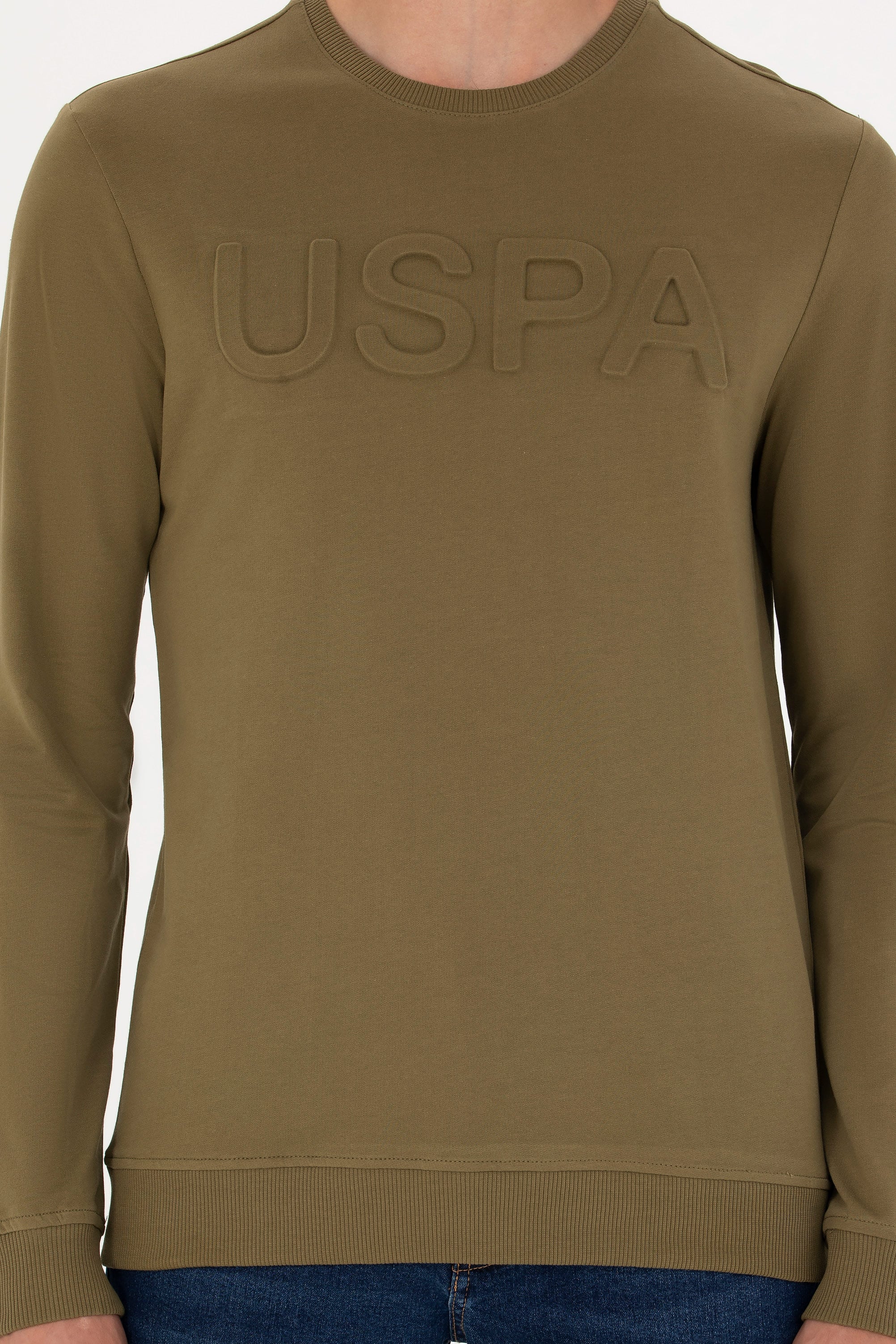 Erkek Haki Basic Sweatshirt