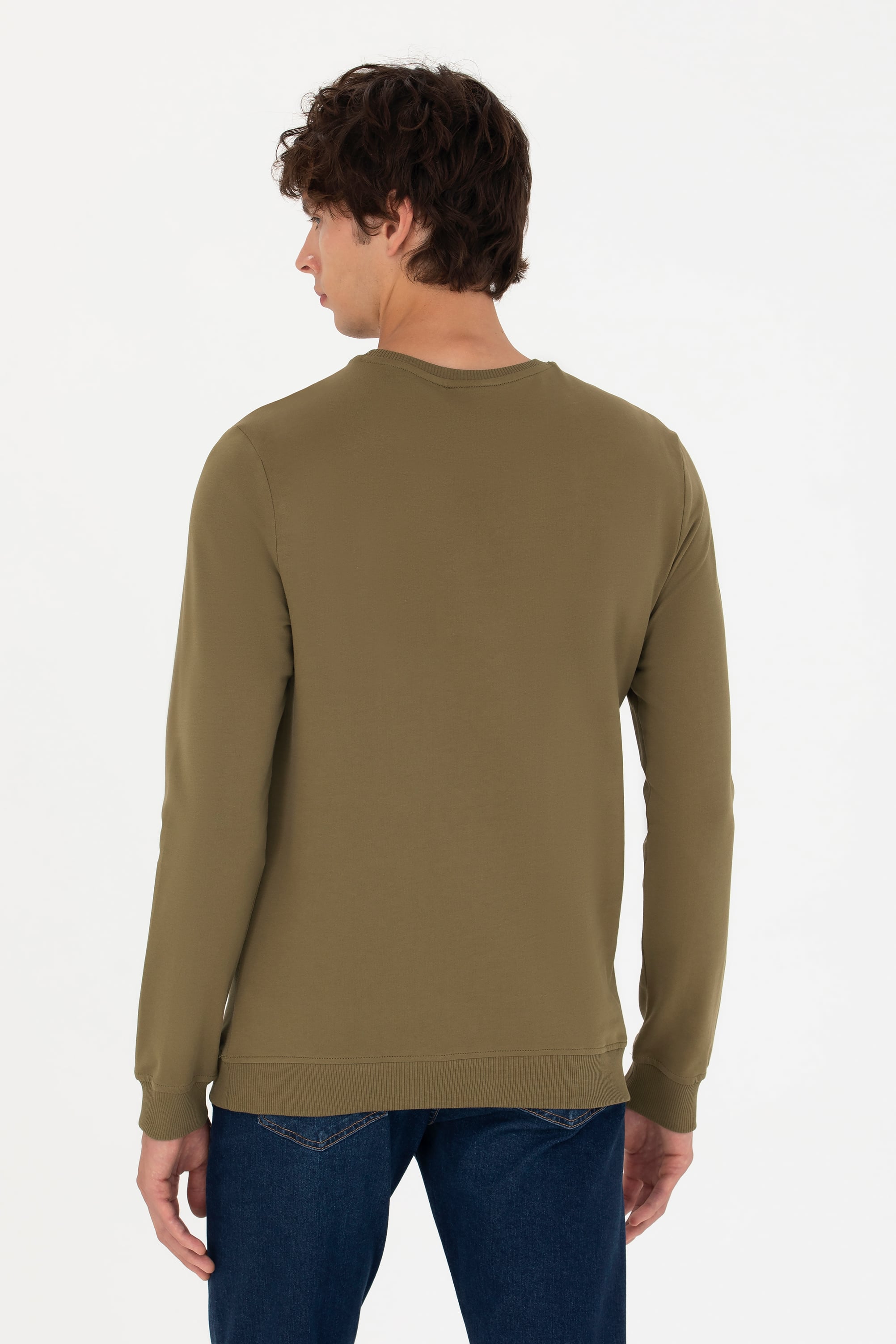Erkek Haki Basic Sweatshirt - Image 5
