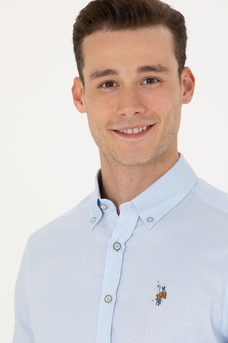 Erkek Açık Mavi Uzun Kollu Basic Gömlek