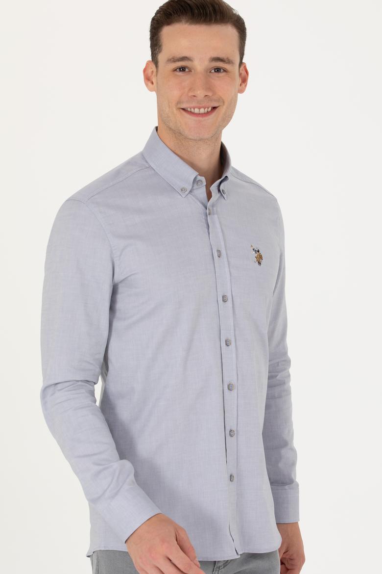 Erkek Gri Uzun Kollu Basic Gömlek - 50271276134