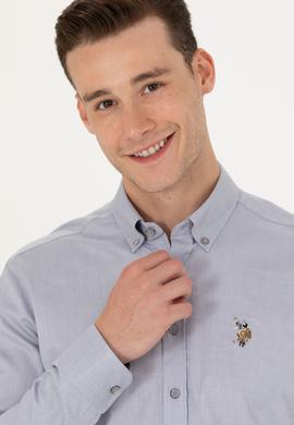 Erkek Gri Uzun Kollu Basic Gömlek - 50271276134