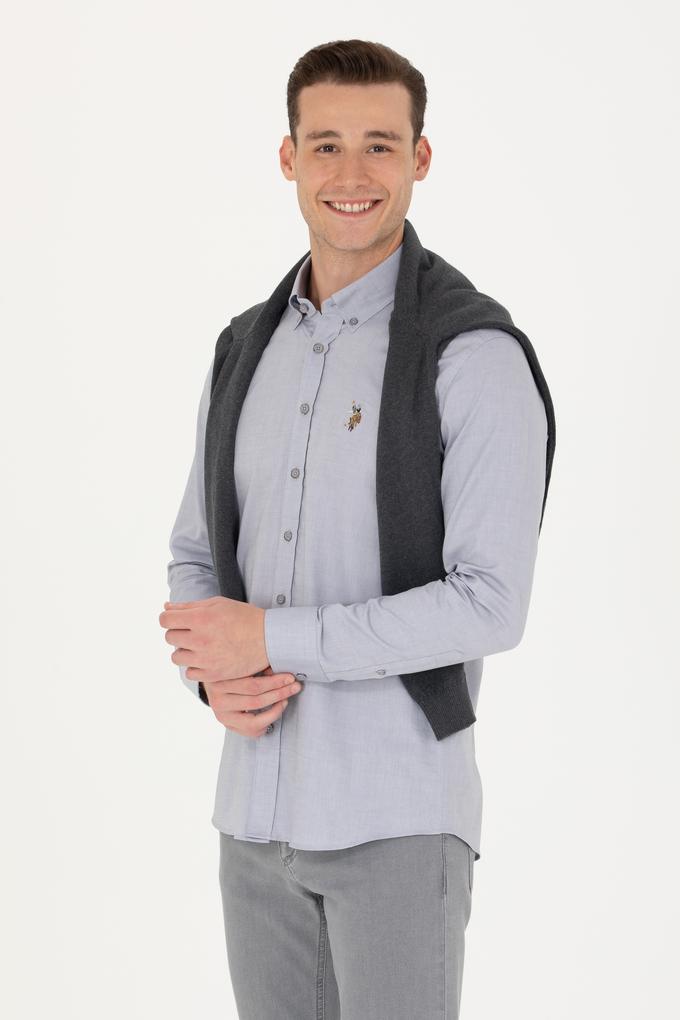 Erkek Gri Uzun Kollu Basic Gömlek