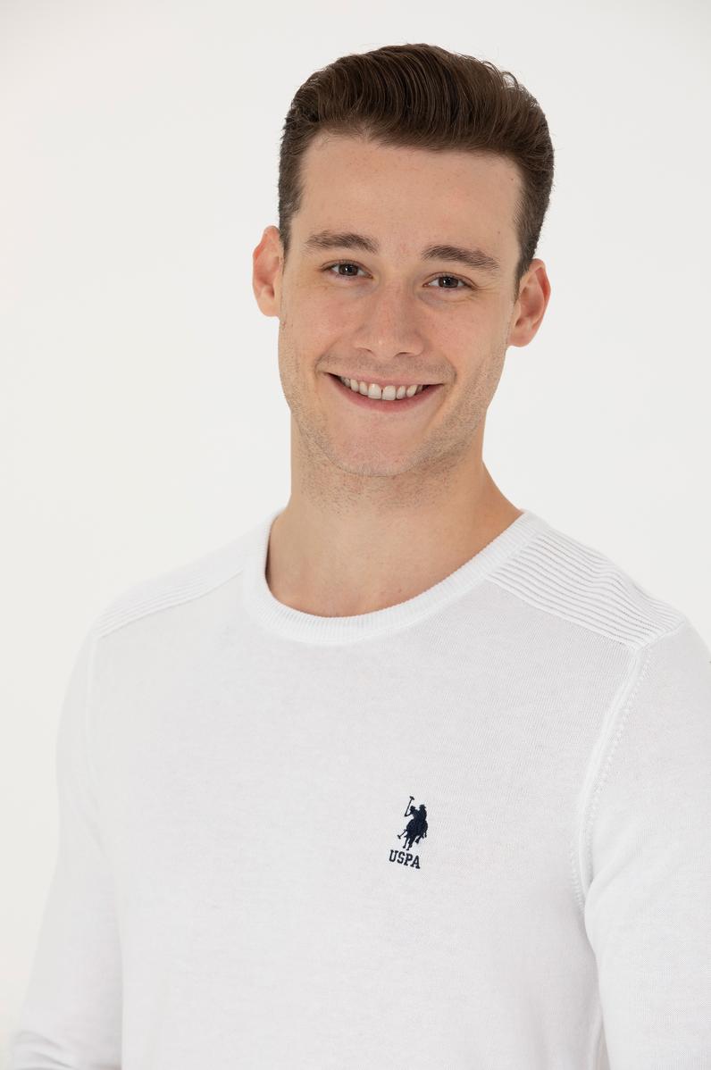 Erkek Beyaz Bisiklet Yaka Kazak