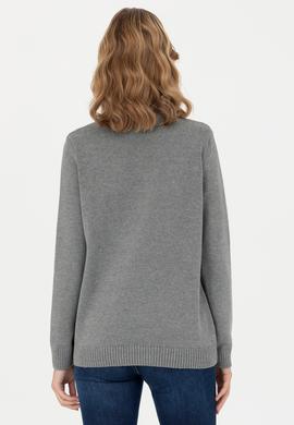 Kadın Gri Melanj Bisiklet Yaka Kazak - 50272046010