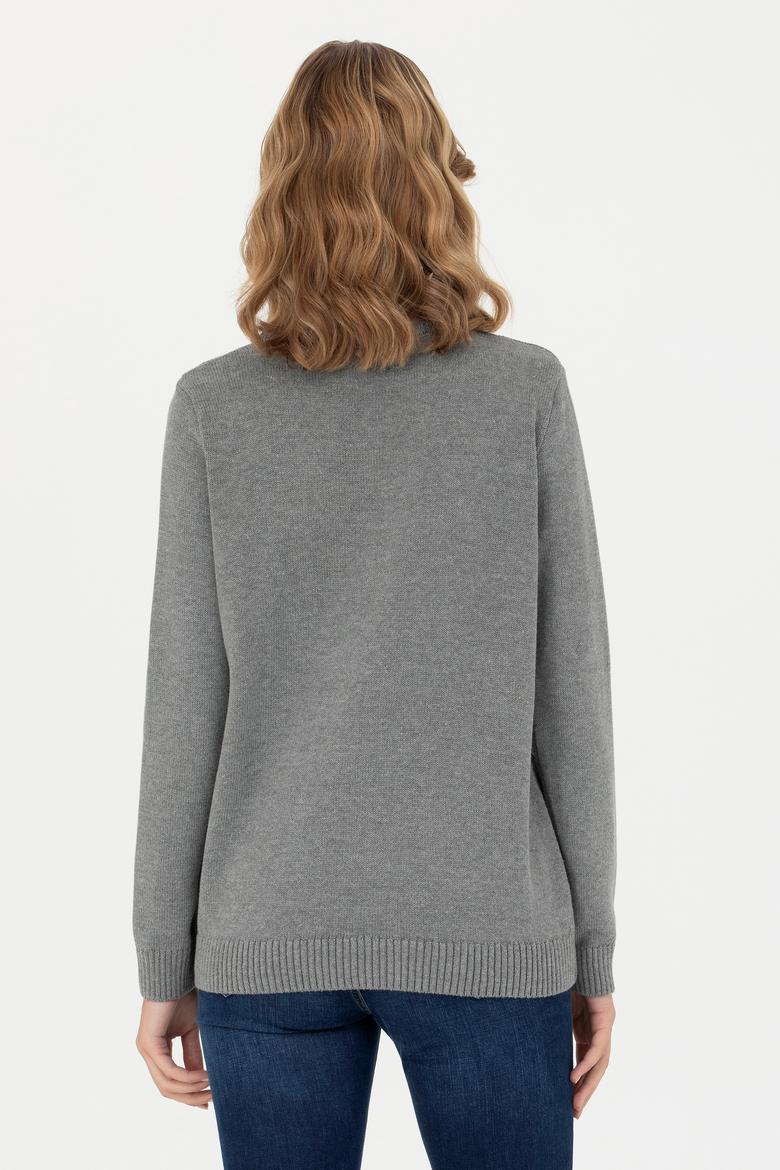 Kadın Gri Melanj Bisiklet Yaka Kazak - 50272046010