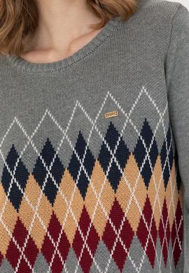 Kadın Gri Melanj Bisiklet Yaka Kazak - 50272046010