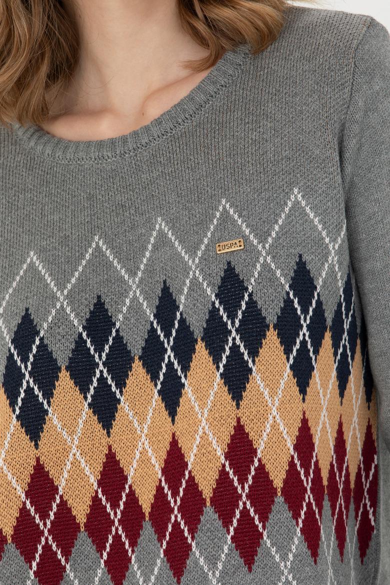 Kadın Gri Melanj Bisiklet Yaka Kazak - 50272046010