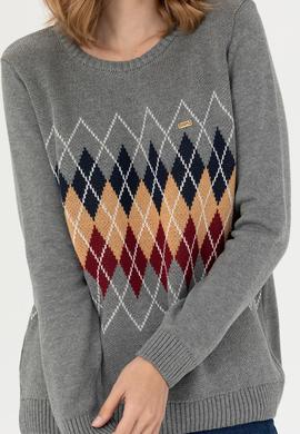 Kadın Gri Melanj Bisiklet Yaka Kazak - 50272046010