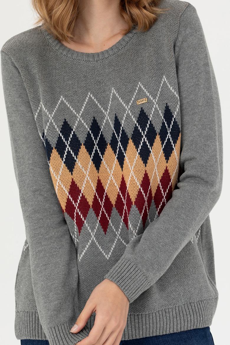 Kadın Gri Melanj Bisiklet Yaka Kazak - 50272046010