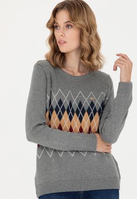 Kadın Gri Melanj Bisiklet Yaka Kazak - 50272046010