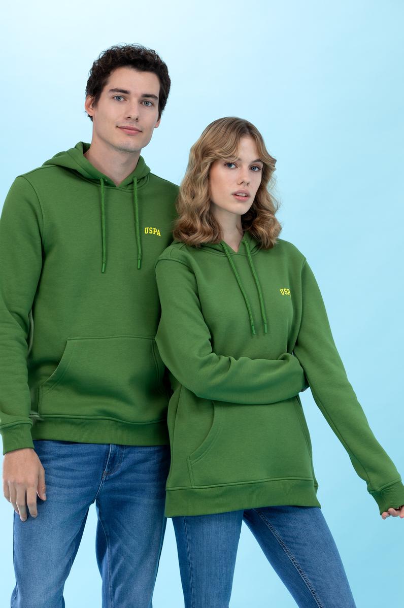 Yeşil Kapüşonlu Basic Sweatshirt