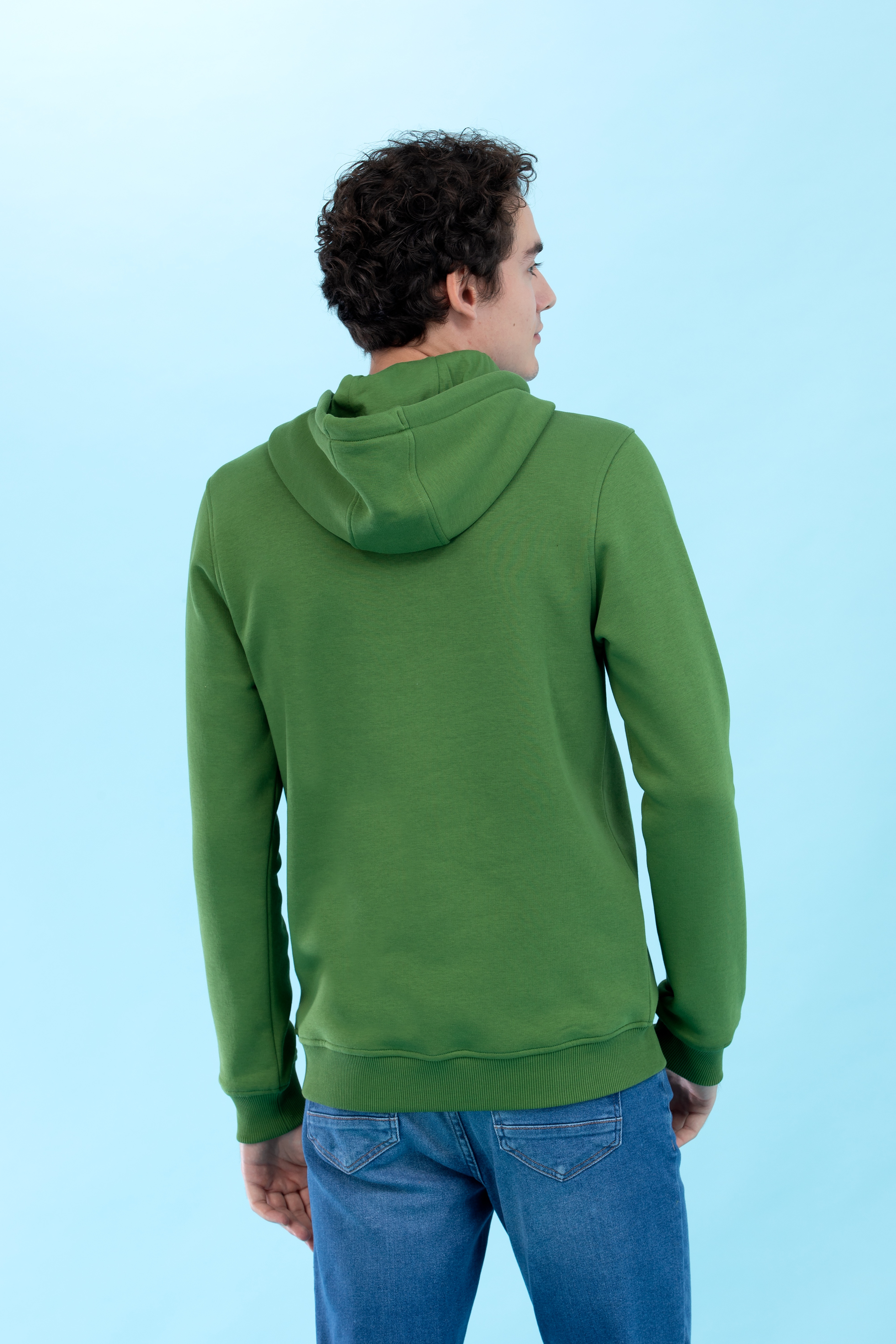 Yeşil Kapüşonlu Basic Sweatshirt - Image 7