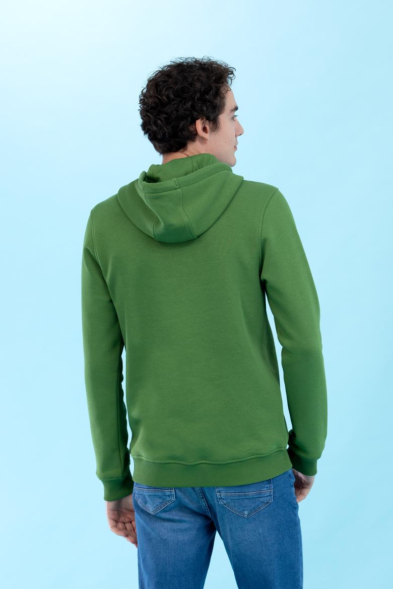 Yeşil Kapüşonlu Basic Sweatshirt - 50273935031