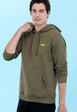 Haki Kapüşonlu Basic Sweatshirt - 50273935071