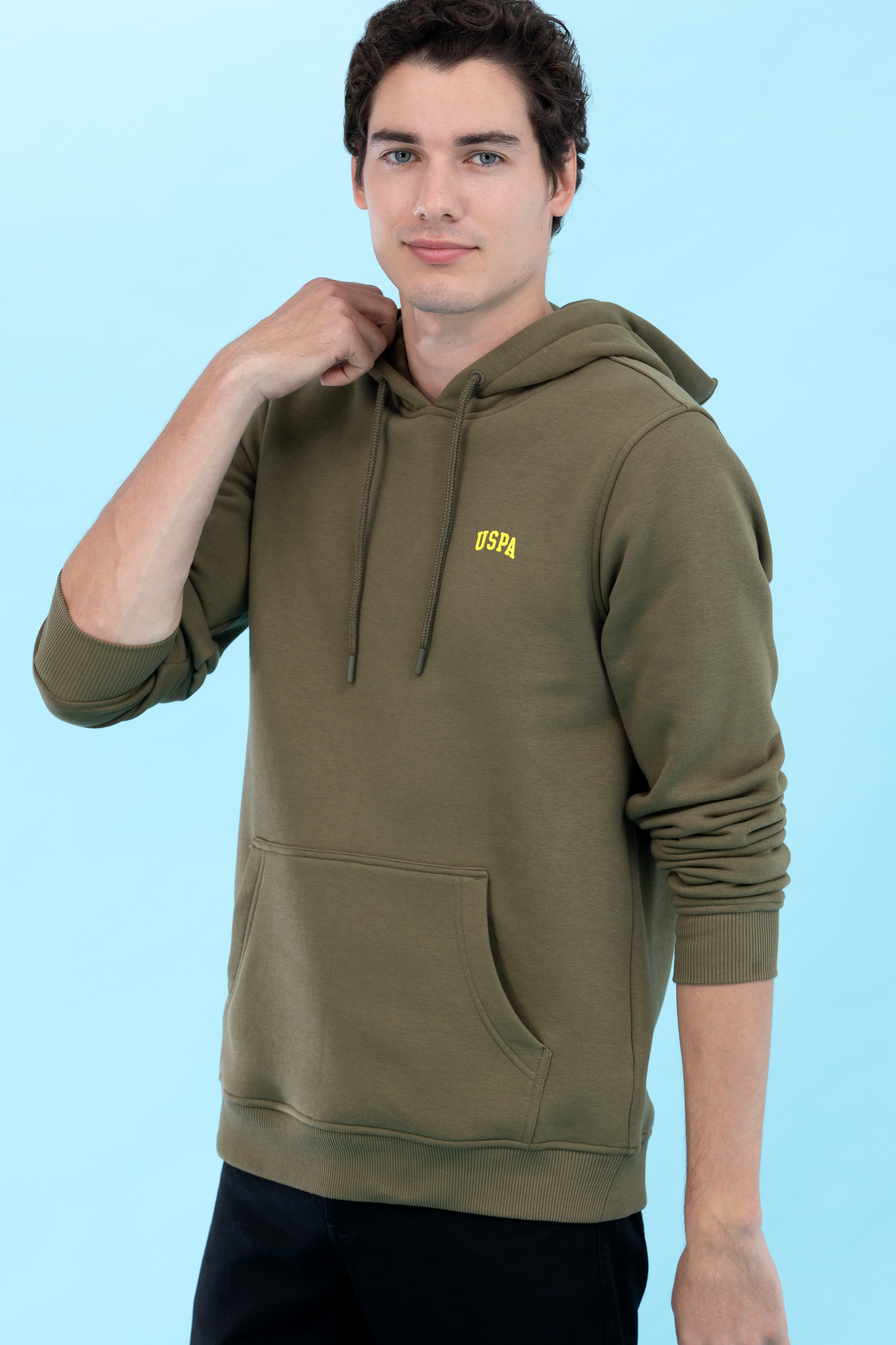 Haki Kapüşonlu Basic Sweatshirt - Image 6