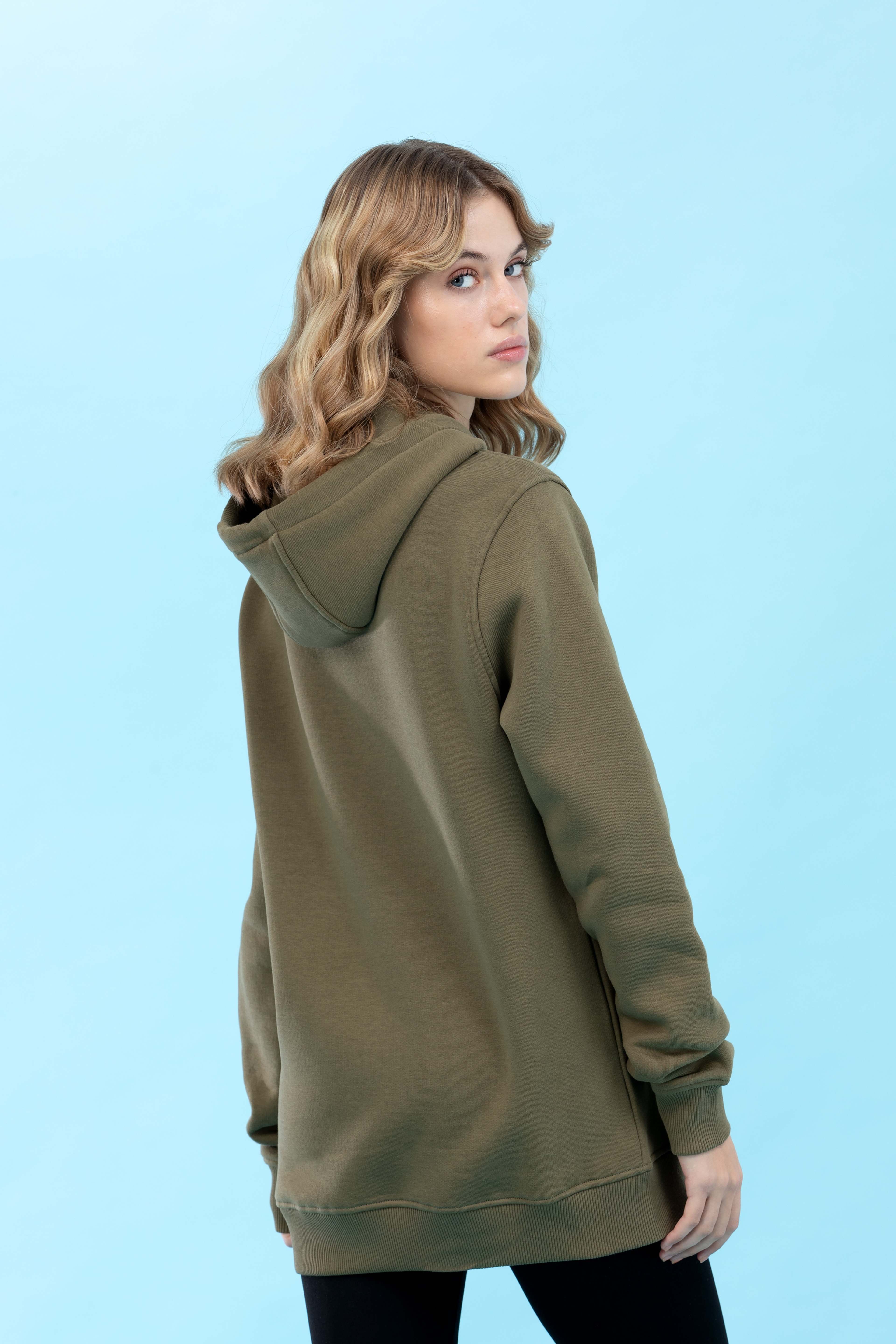 Haki Kapüşonlu Basic Sweatshirt - Image 5