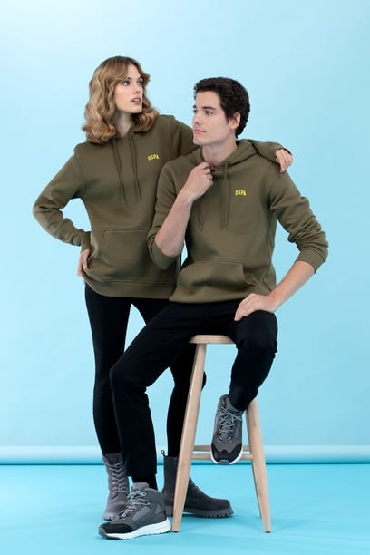 Haki Kapüşonlu Basic Sweatshirt
