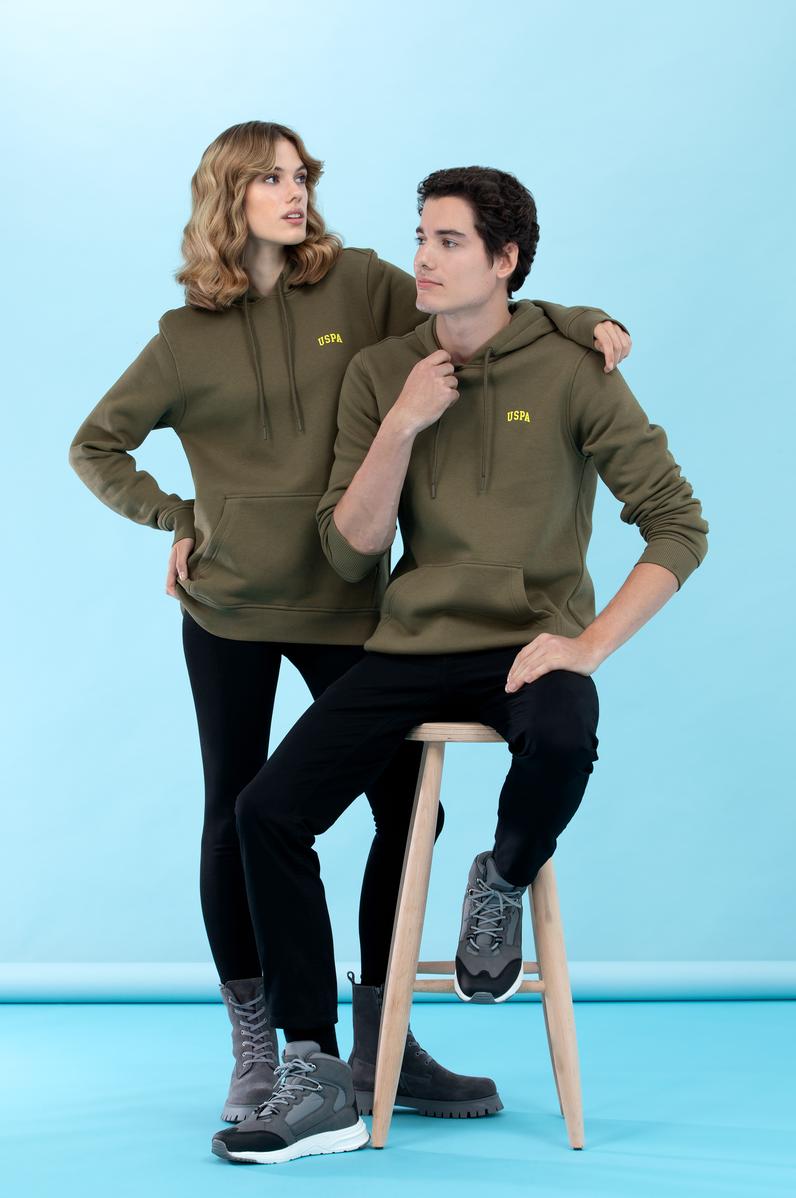 Haki Kapüşonlu Basic Sweatshirt