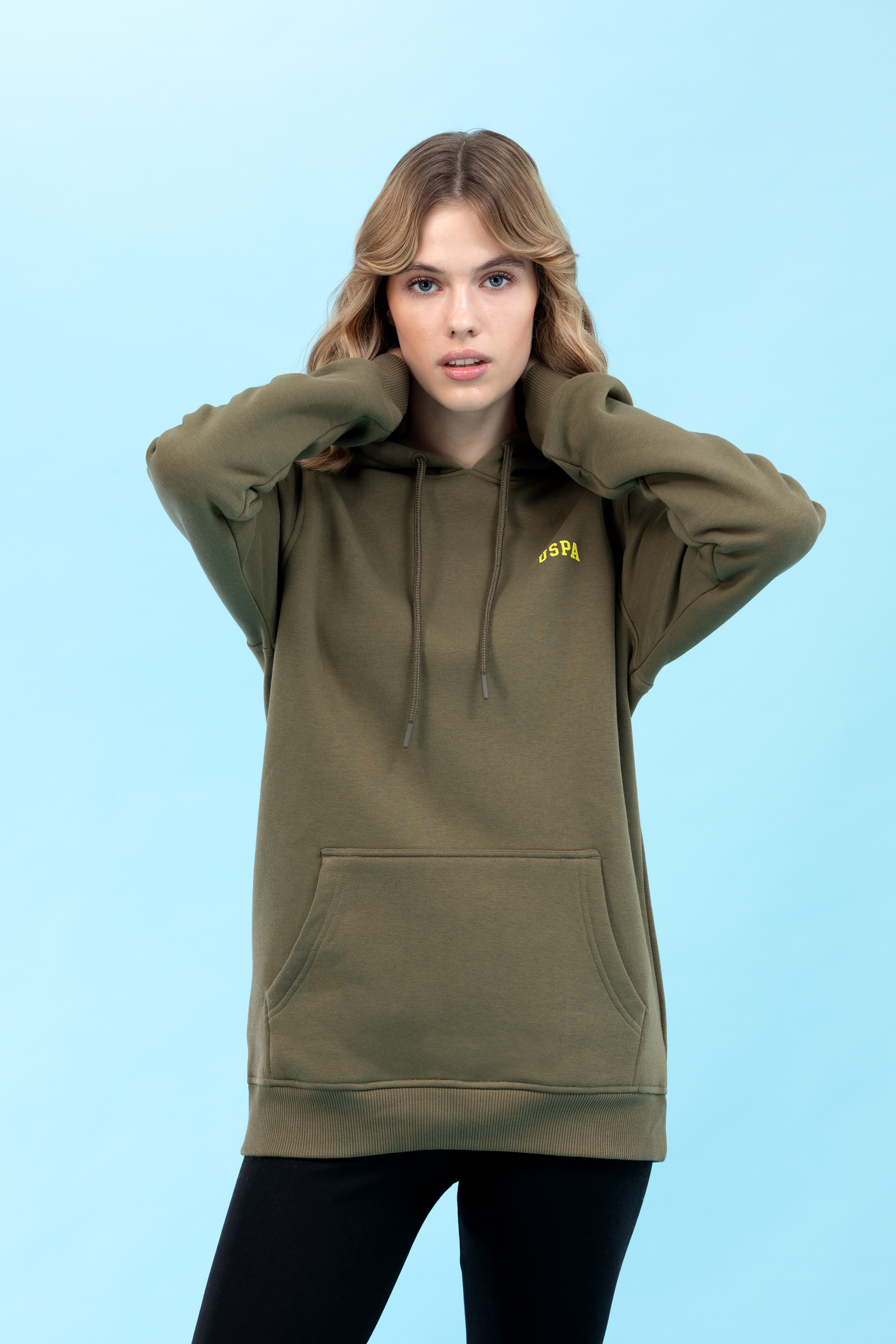 Haki Kapüşonlu Basic Sweatshirt