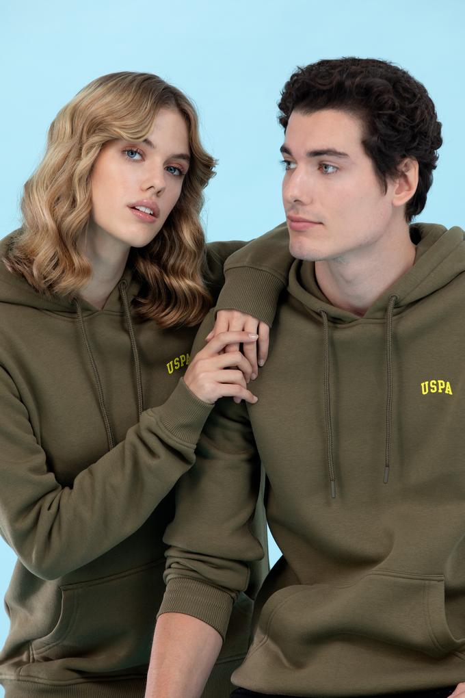 Haki Kapüşonlu Basic Sweatshirt