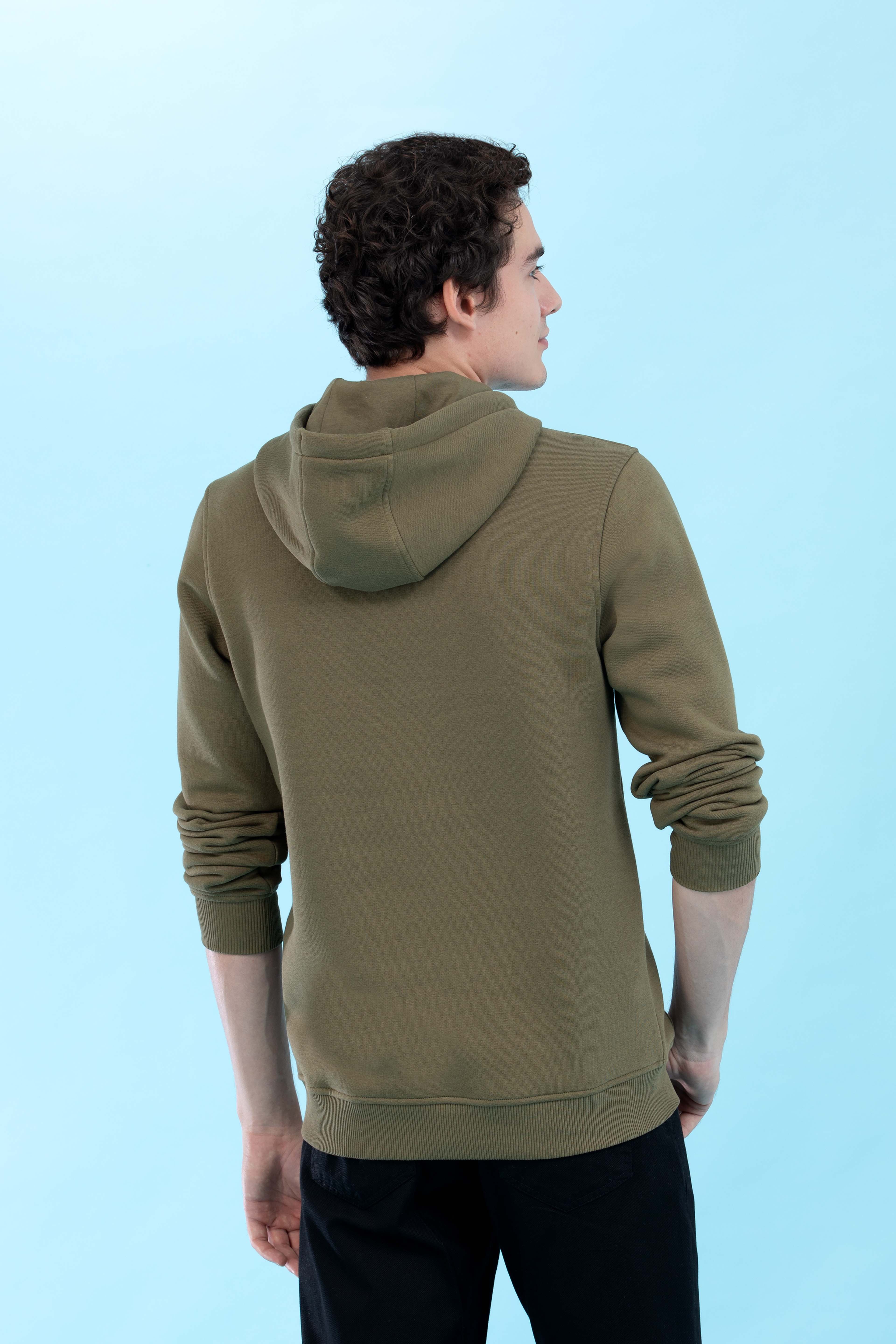 Haki Kapüşonlu Basic Sweatshirt - Image 7