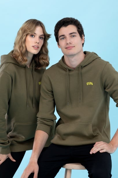 Haki Kapüşonlu Basic Sweatshirt
