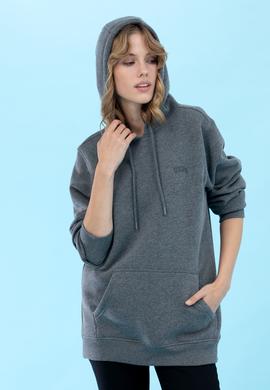 Antrasit Melanj Kapüşonlu Basic Sweatshirt - 50273935111