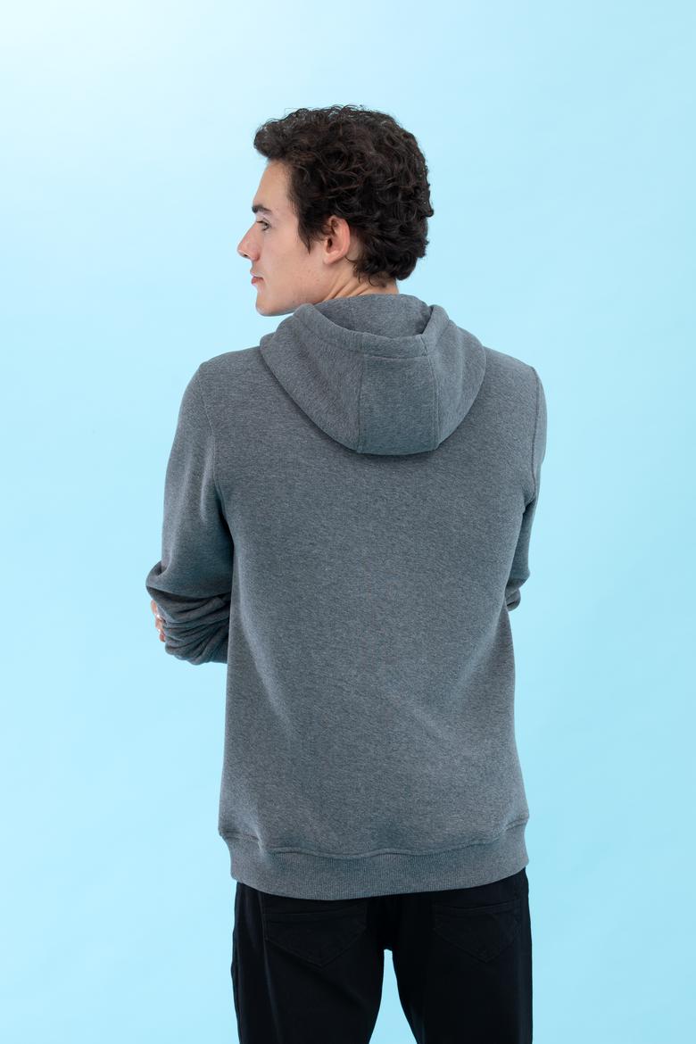 Antrasit Melanj Kapüşonlu Basic Sweatshirt - 50273935111