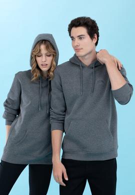 Antrasit Melanj Kapüşonlu Basic Sweatshirt - 50273935111