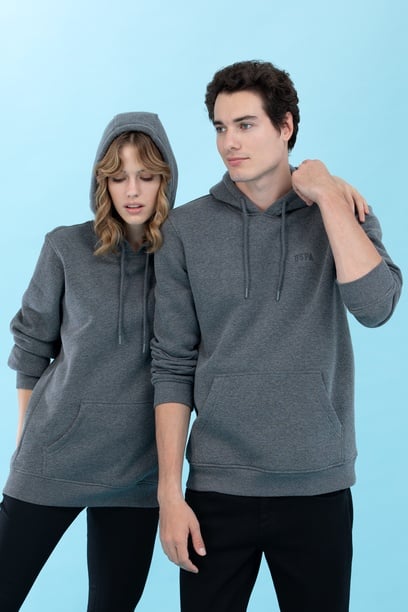 Antrasit Melanj Kapüşonlu Basic Sweatshirt