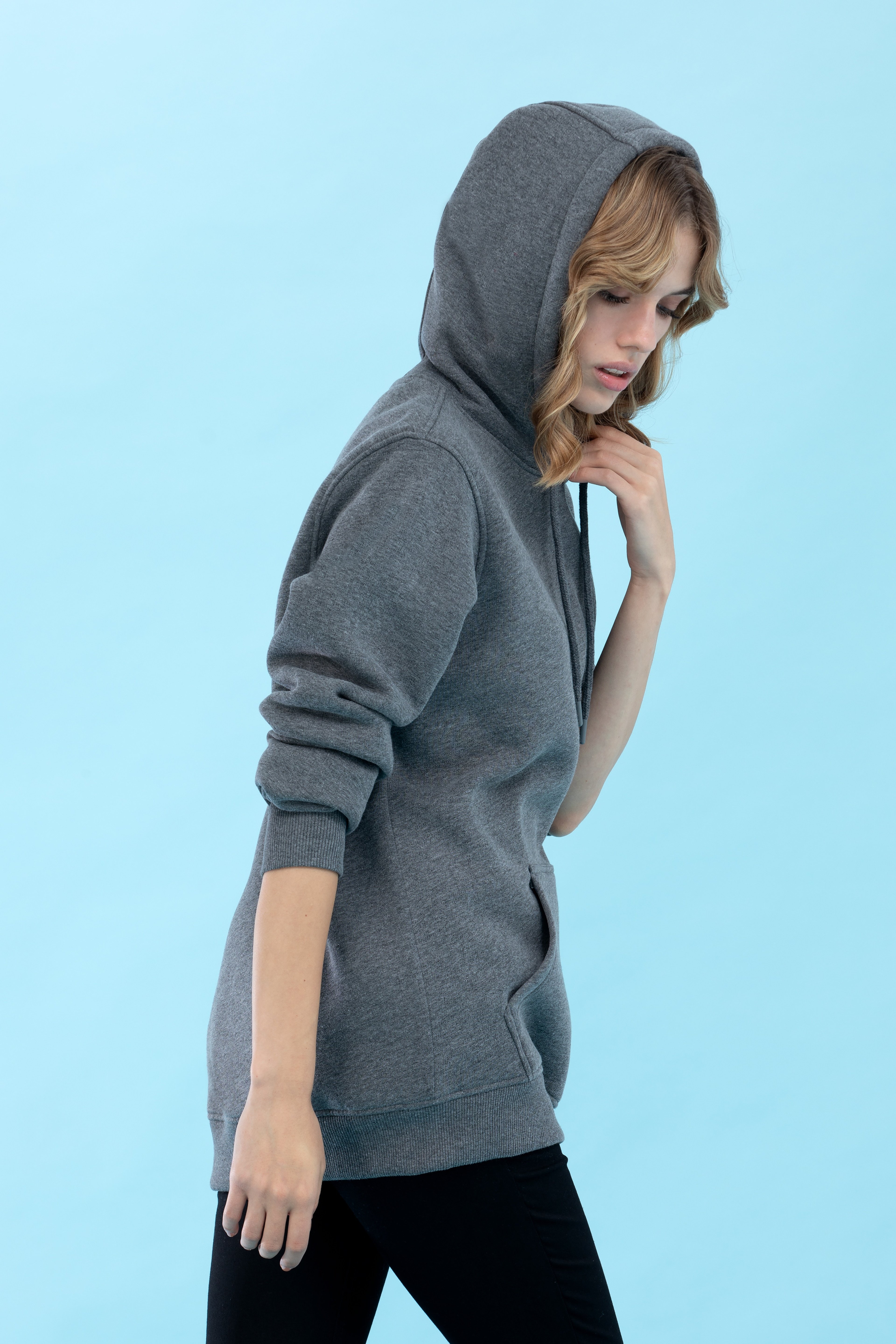 Antrasit Melanj Kapüşonlu Basic Sweatshirt - Image 5