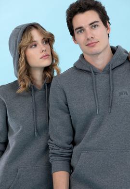 Antrasit Melanj Kapüşonlu Basic Sweatshirt - 50273935111