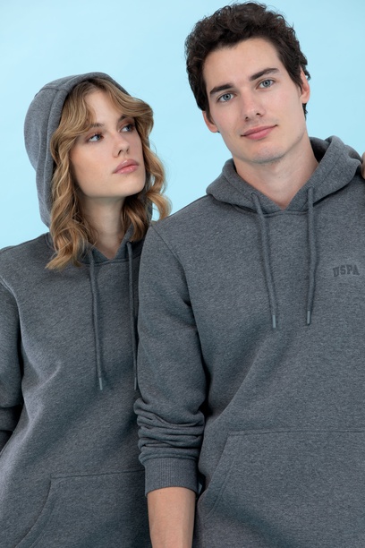 Antrasit Melanj Kapüşonlu Basic Sweatshirt