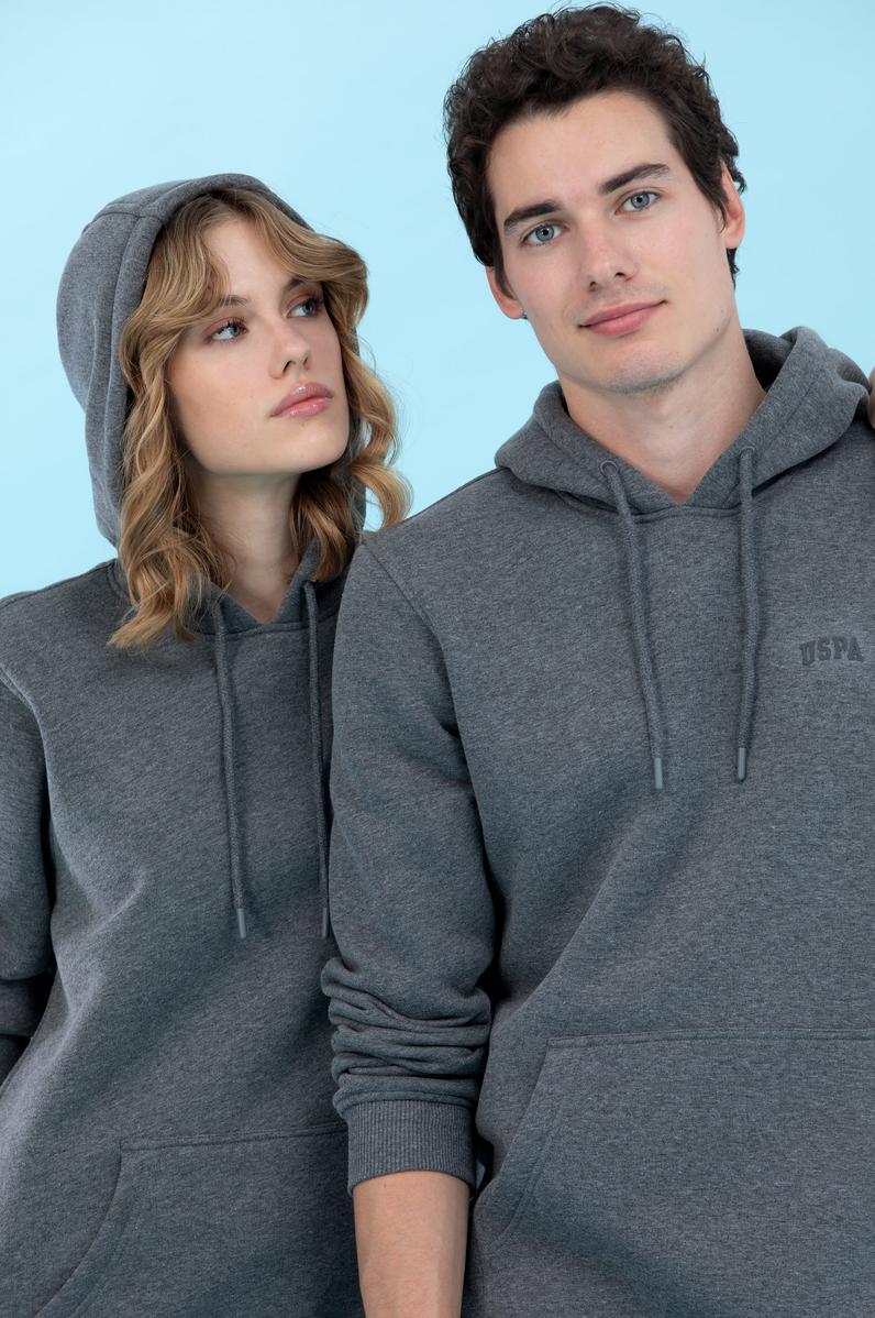 Antrasit Melanj Kapüşonlu Basic Sweatshirt