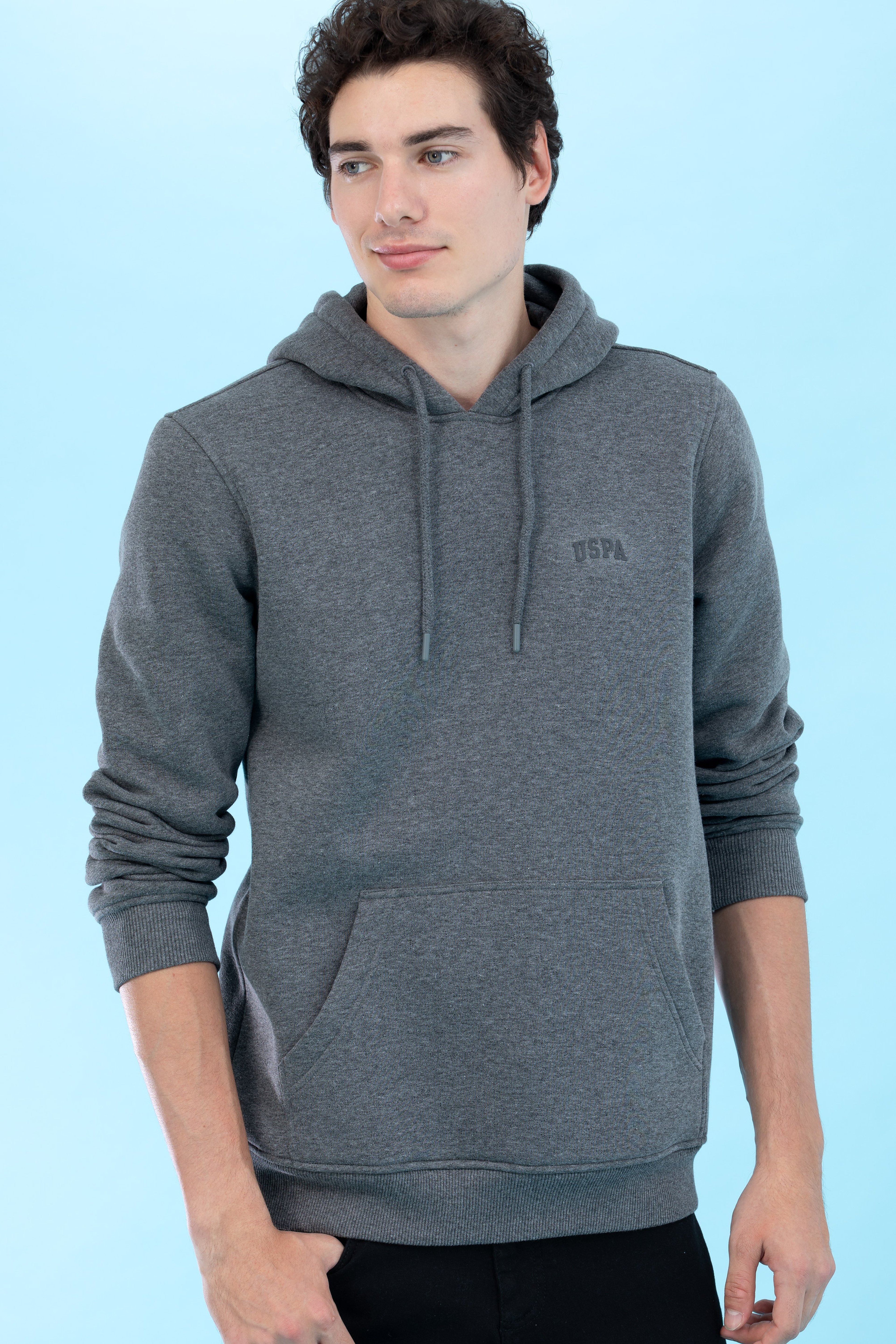 Antrasit Melanj Kapüşonlu Basic Sweatshirt