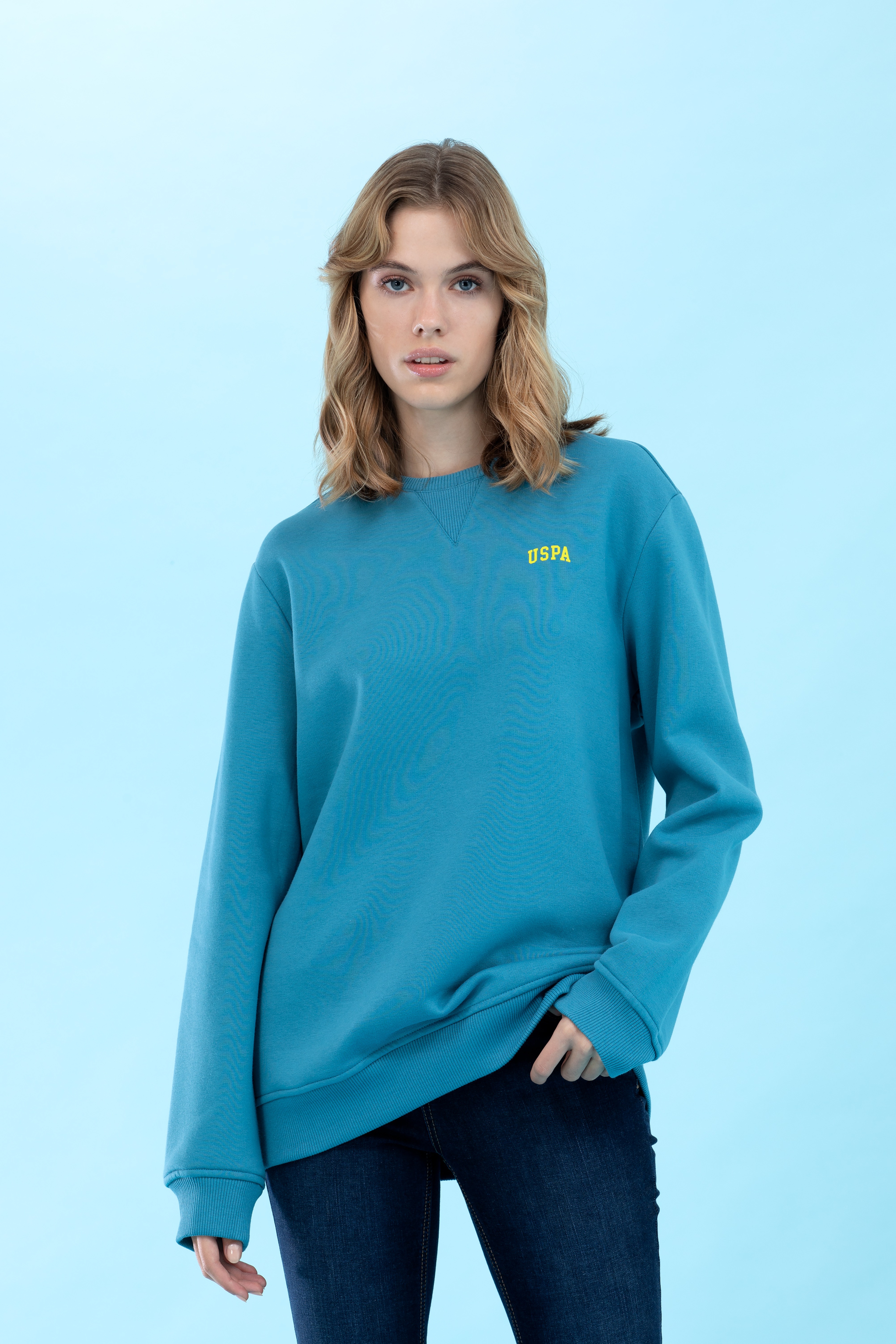 Petrol Bisiklet Yaka Basic Sweatshirt