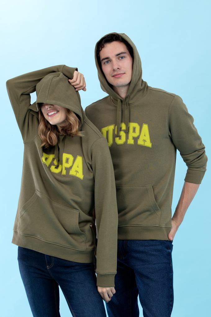 Haki Kapüşonlu Basic Sweatshirt