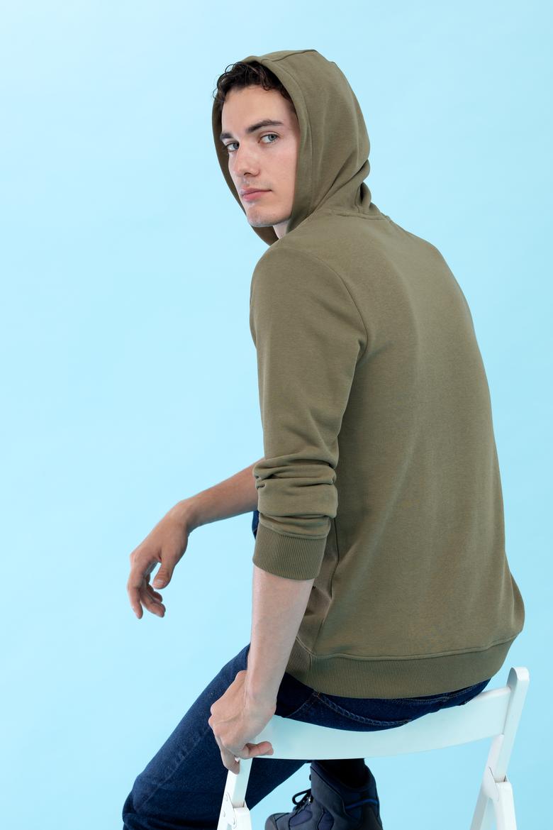 Haki Kapüşonlu Basic Sweatshirt - 50273736123