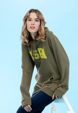 Haki Kapüşonlu Basic Sweatshirt - 50273736123