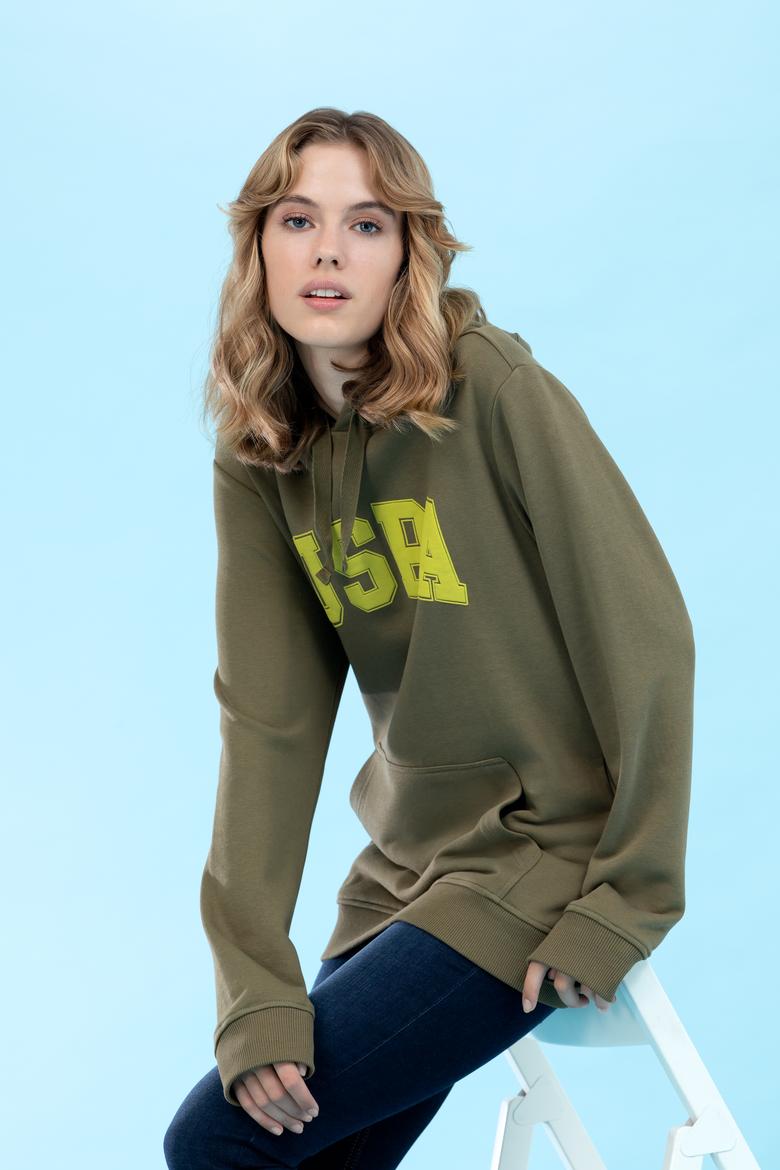 Haki Kapüşonlu Basic Sweatshirt - 50273736123