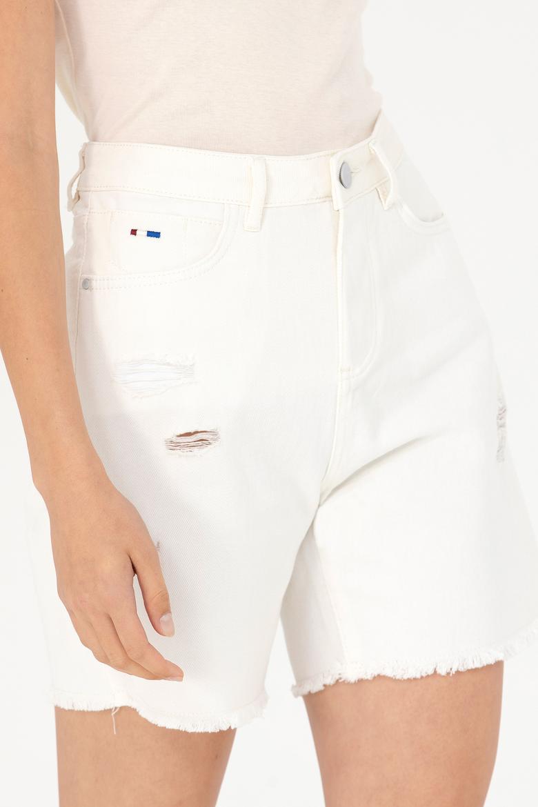 Kadın Beyaz Jean Şort - 50266241001