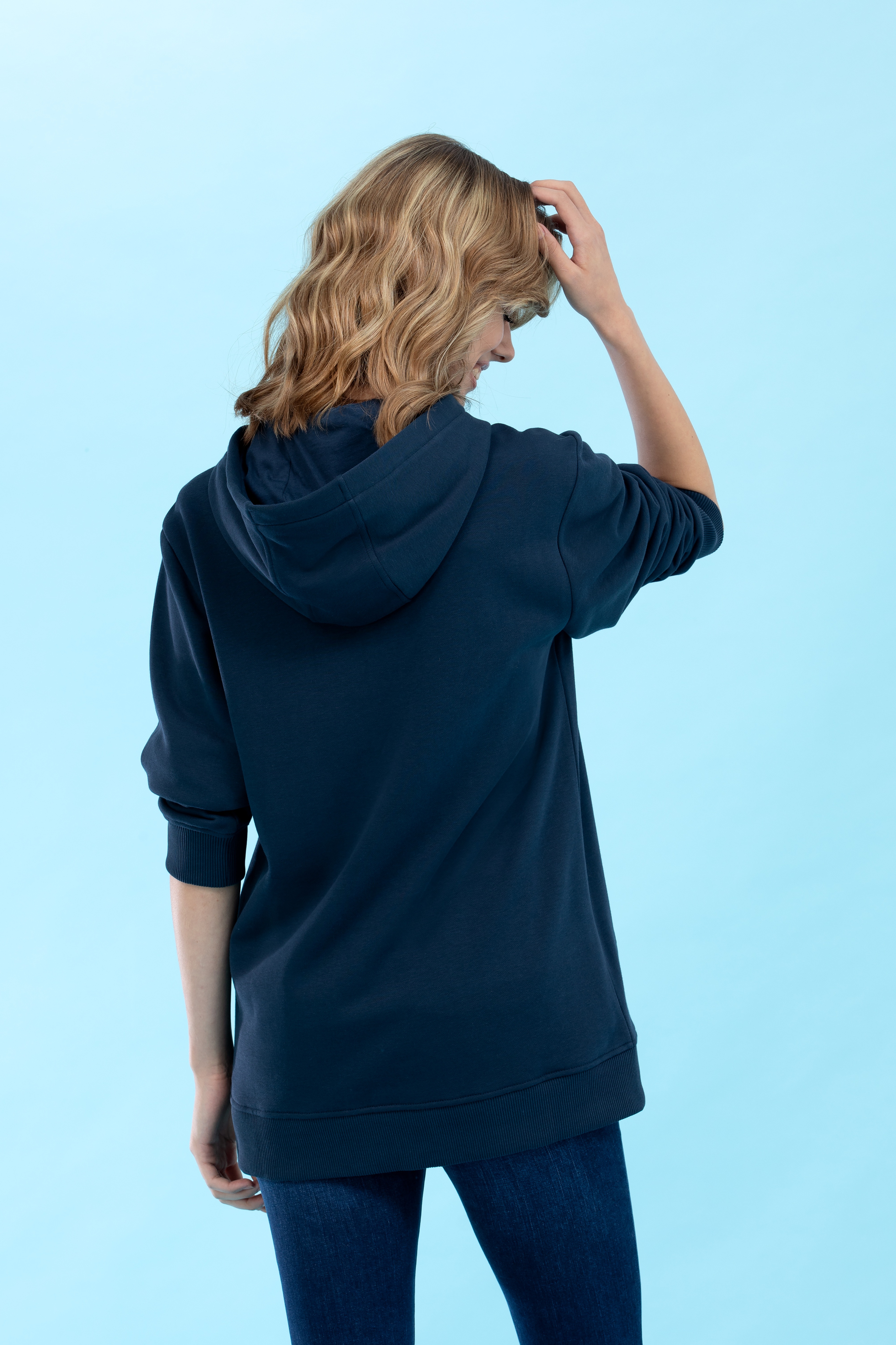 Lacivert Kapüşonlu Basic Sweatshirt