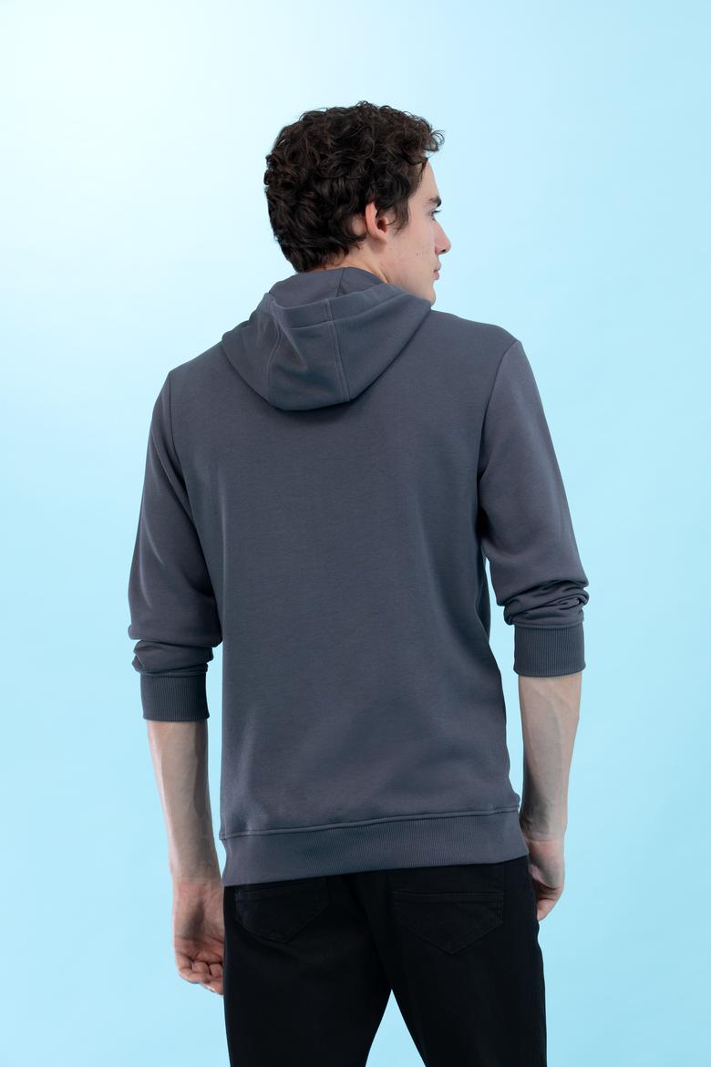 Antrasit Kapüşonlu Basic Sweatshirt - 50273736112