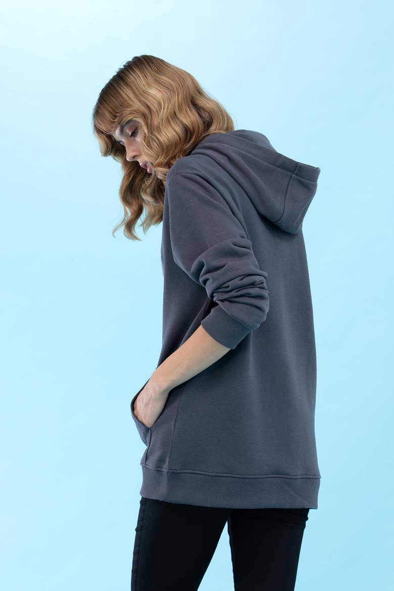 Antrasit Kapüşonlu Basic Sweatshirt - 50273736112