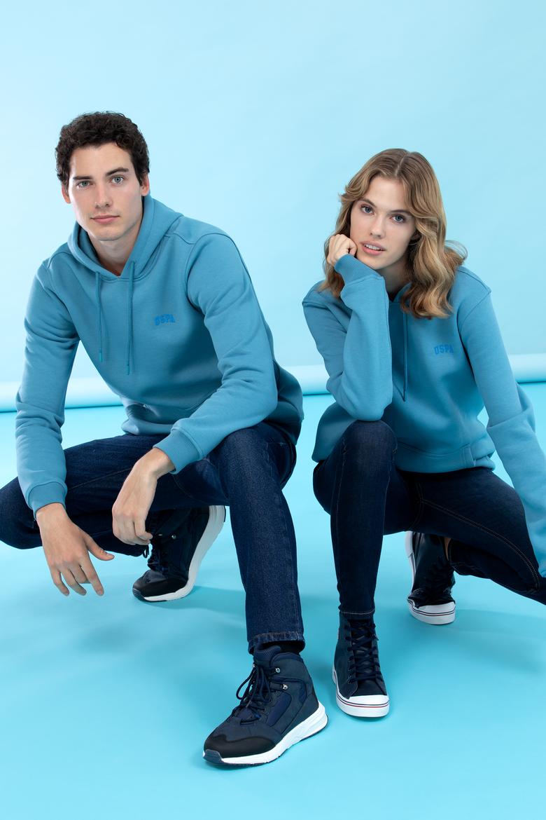 Petrol Kapüşonlu Basic Sweatshirt