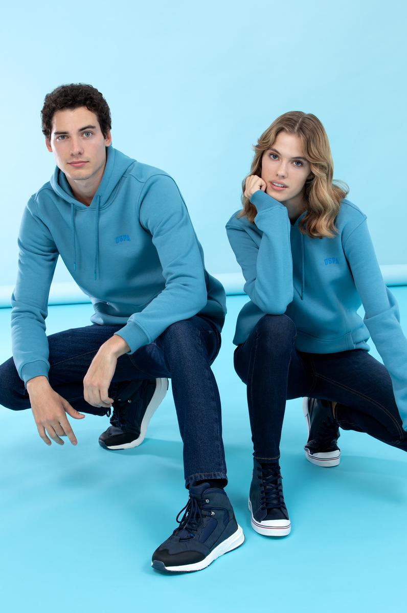 Petrol Kapüşonlu Basic Sweatshirt