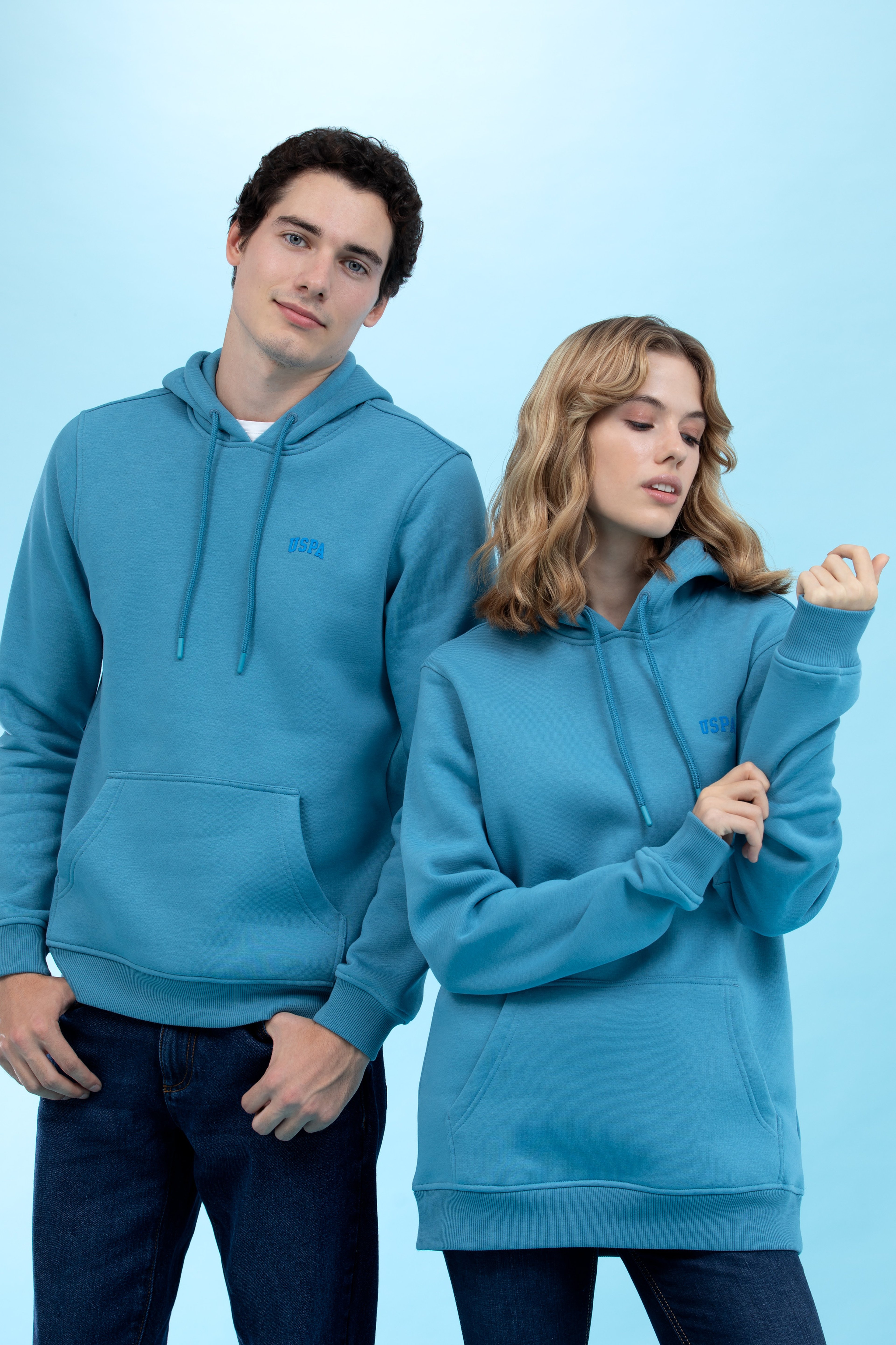 Petrol Kapüşonlu Basic Sweatshirt - Image 2