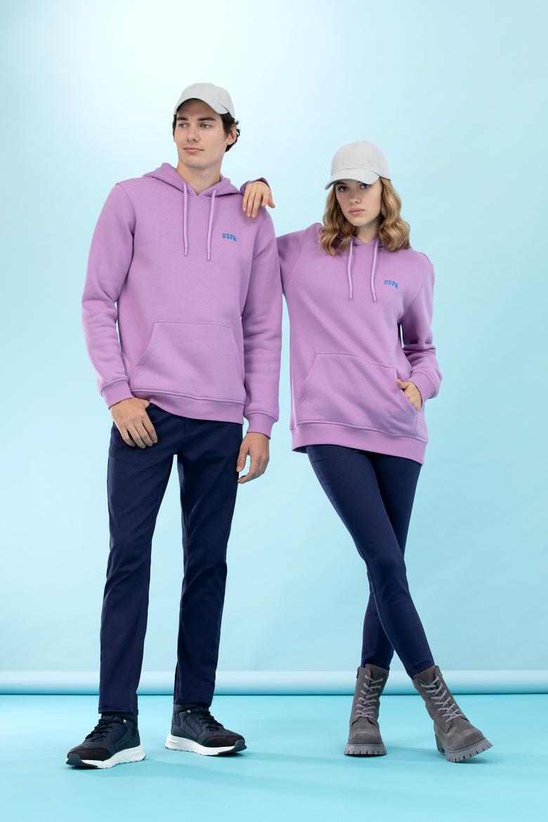 Lila Kapüşonlu Basic Sweatshirt